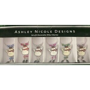 Wine Charms 6) Snowmen Ashley Nicole Designs Christmas Party Winter NEW